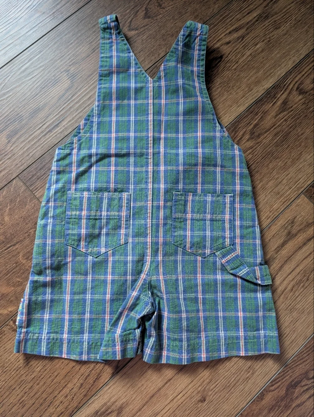 $ Vintage Rainbow Tag Gymboree Green and Blue Plaid Short‎ Overalls